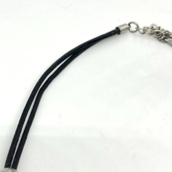 BOLD BLUE RIVOLI RHINESTONE STATEMENT NECKLACE BLACK CORD SILVER TONE BIB COLLAR - Picture 15 of 16